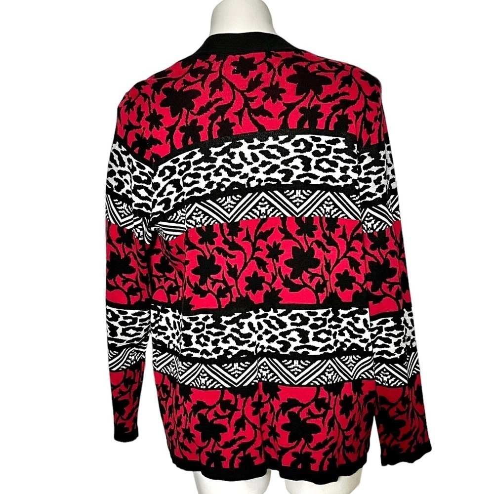 Alfred Dunner Geometric Print Cardigan Sweater Size Large Red/Black - Picture 4 of 5